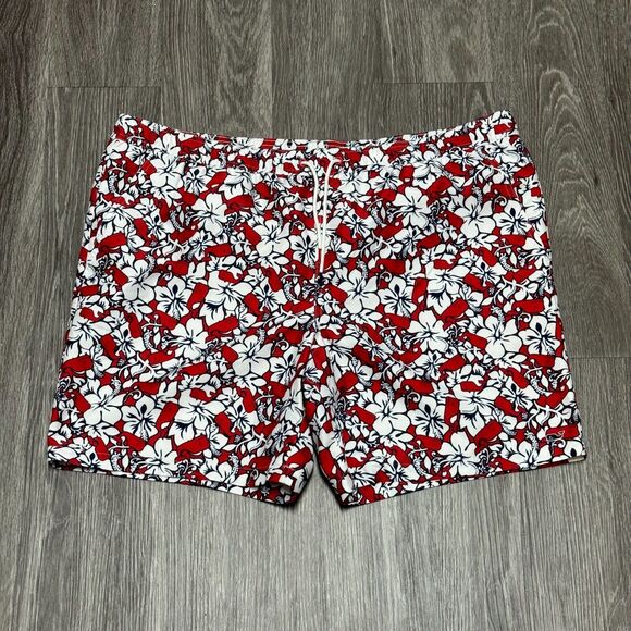 Vineyard Vines Swim Trunks Board Shorts Mens Extra Large Red Whales White Floral - Picture 1 of 11